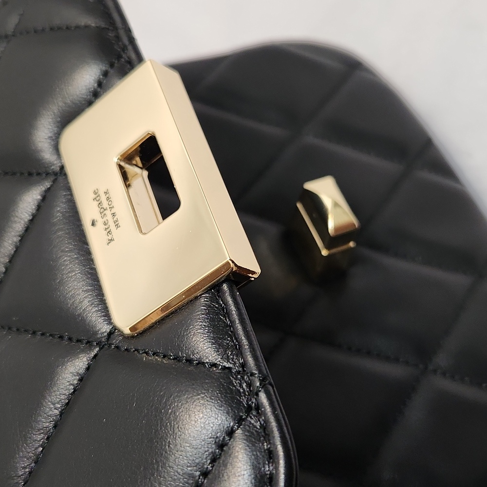 Kate Spade New York Carey Black Smooth Quilted Micro Flip Crossbody Bag - Picture 8 of 15